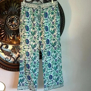 CALYPSO St. Barth Women’s 100% Linen Pants NWT Size Small Peacock Floral Pullon